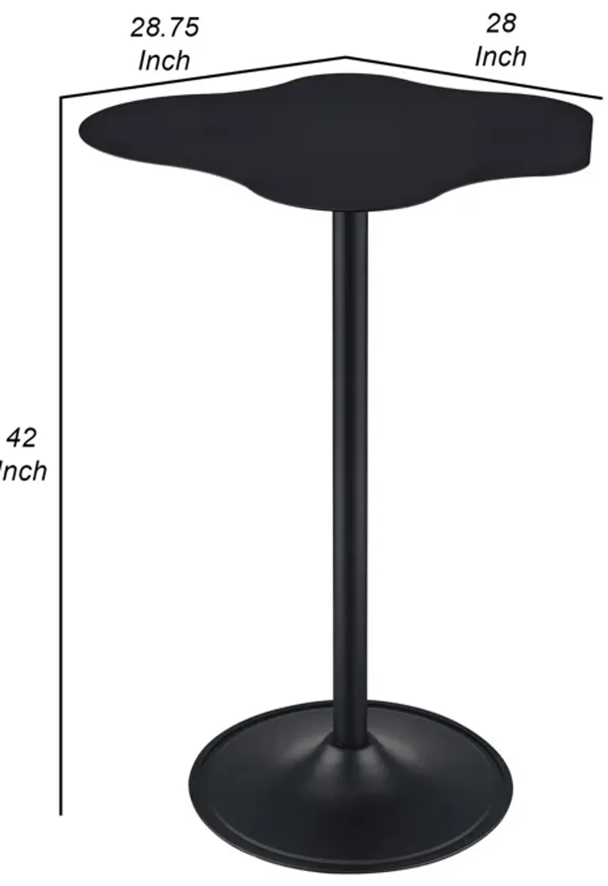 42 Inch Modern Bar Table, Black Metal Frame, Irregular Cloud Design - Benzara