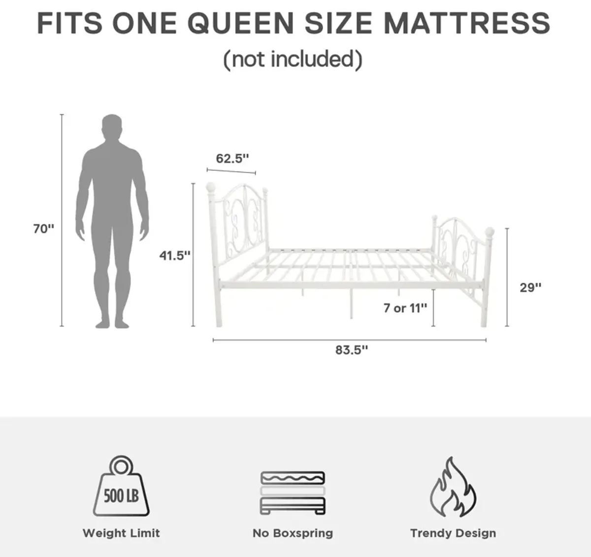 Atwater Living Bradford Metal Bed, White, Queen