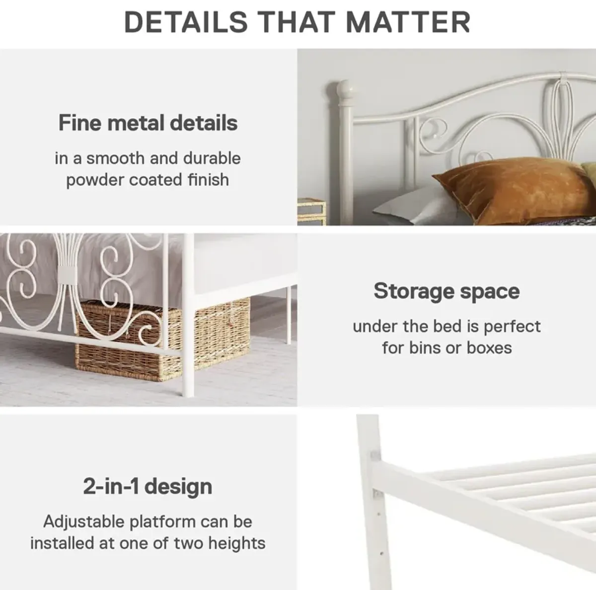 Atwater Living Bradford Metal Bed, White, Queen