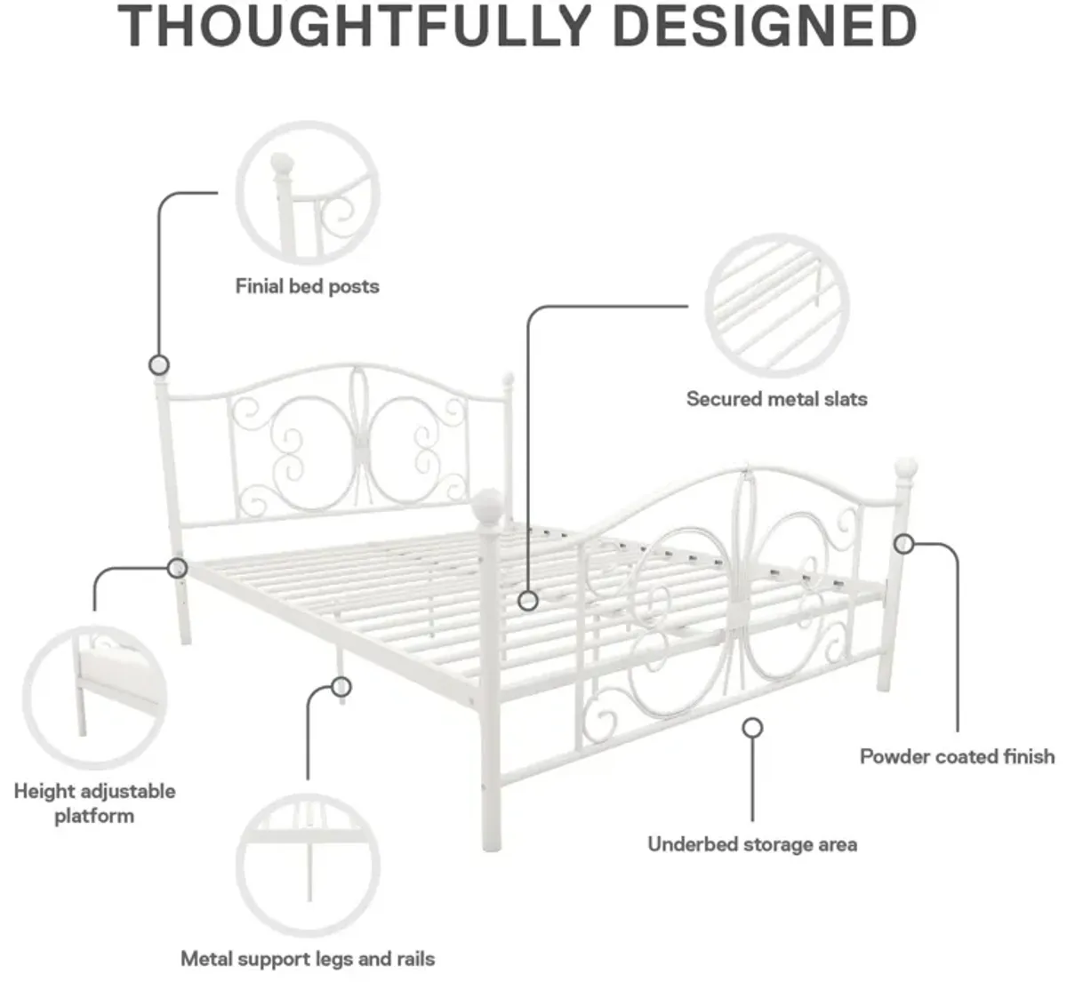 Atwater Living Bradford Metal Bed, White, Queen