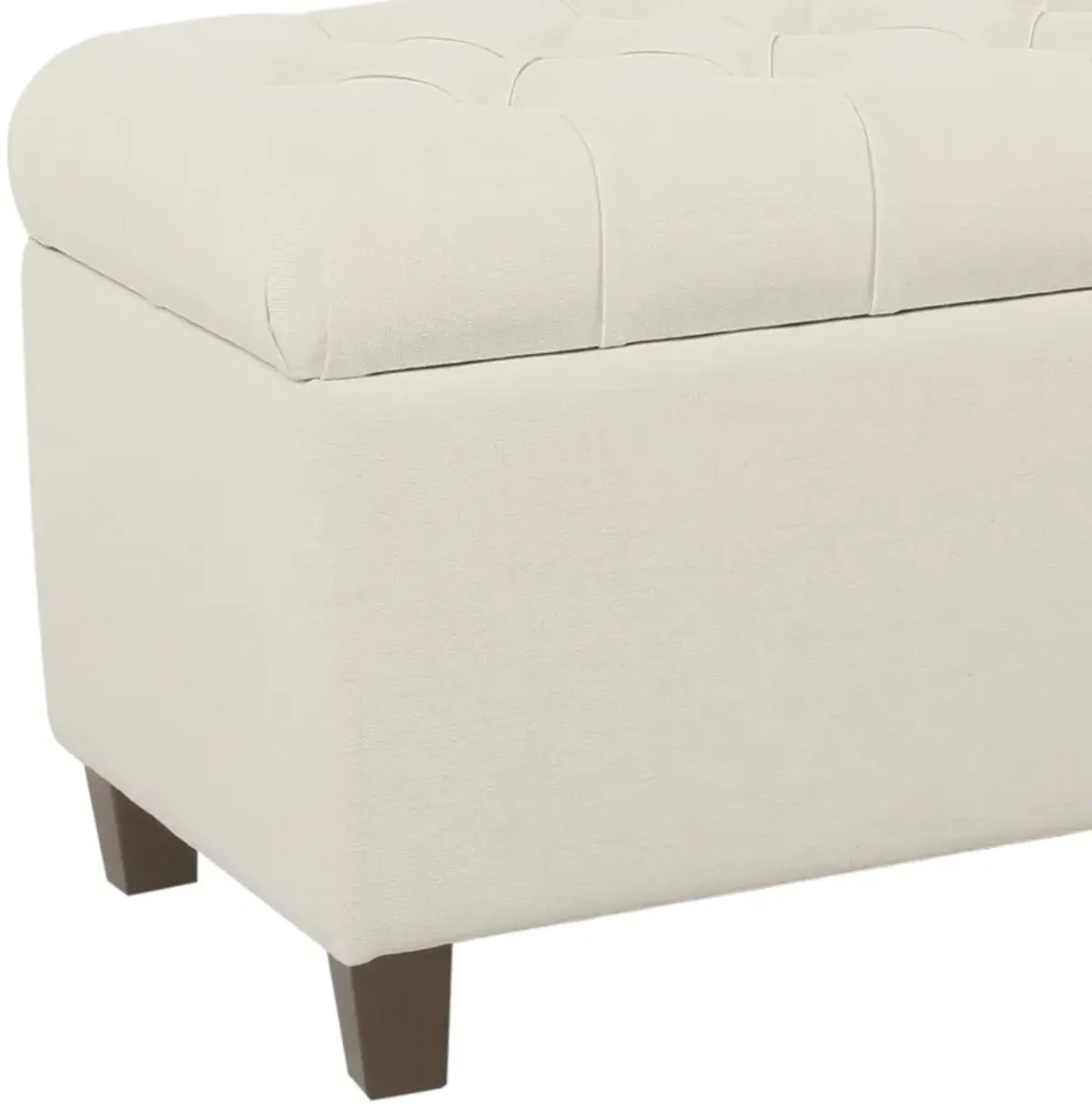 Fabric Upholstered Button Tufted Wooden Bench With Hinged Storage, White and Brown - Benzara