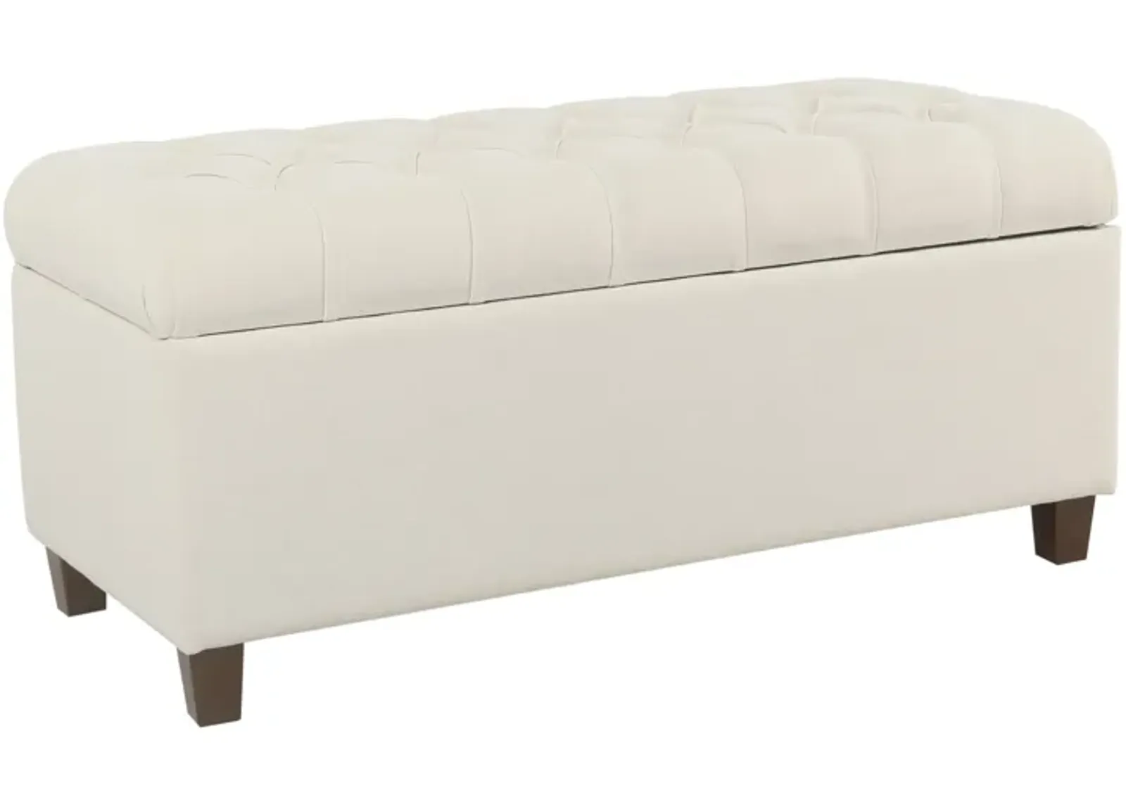 Fabric Upholstered Button Tufted Wooden Bench With Hinged Storage, White and Brown - Benzara