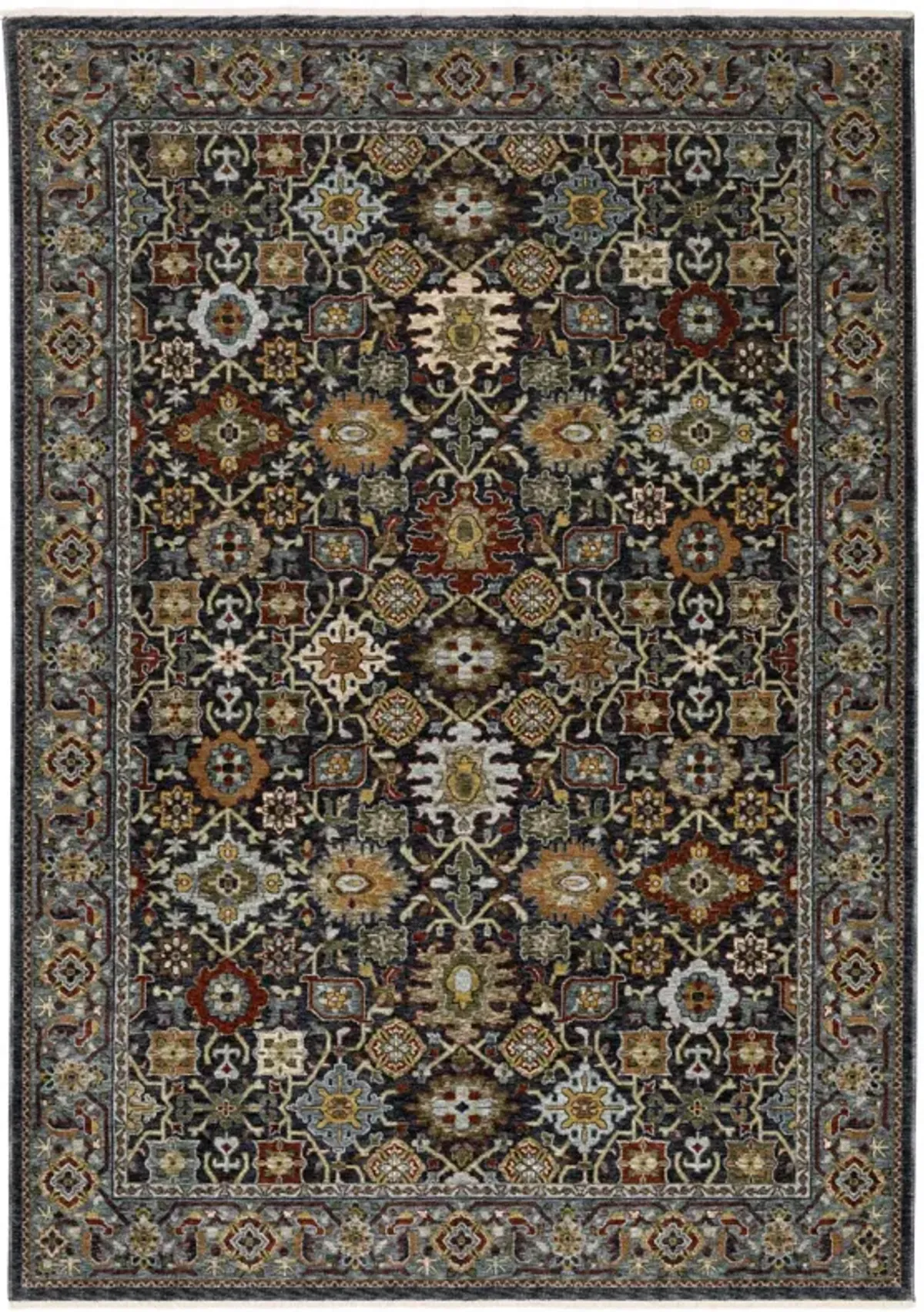 5 X 8 Blue Red Beige Orange green And Rust Oriental Power Loom Stain Resistant Area Rug With Fringe