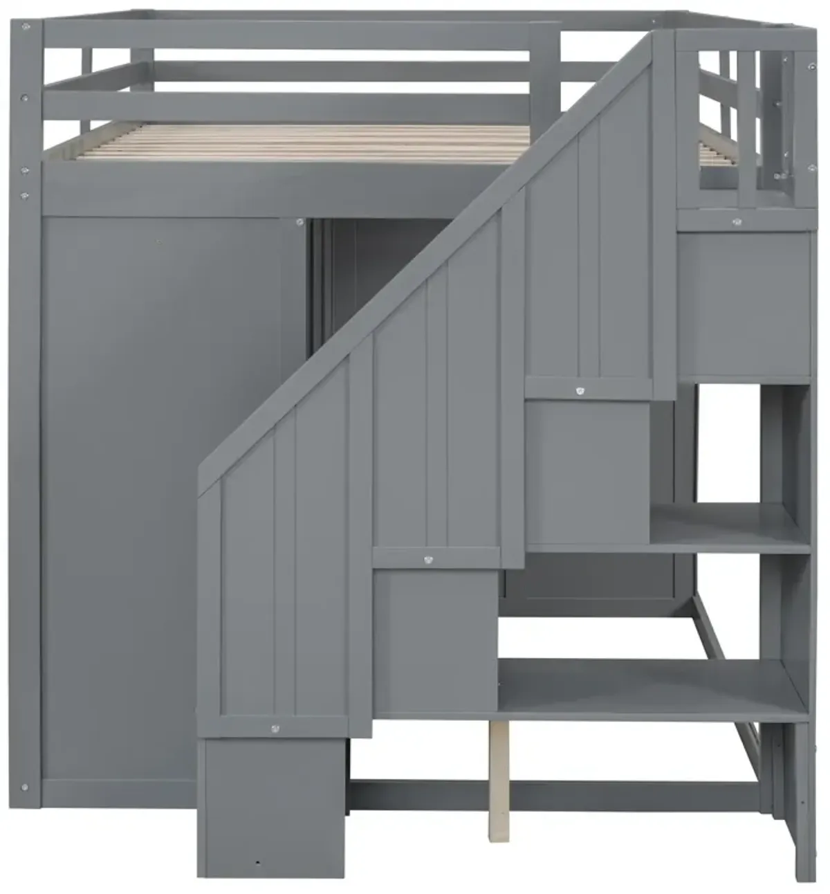 Merax Wood Loft Bed with Built-in Wardrobes