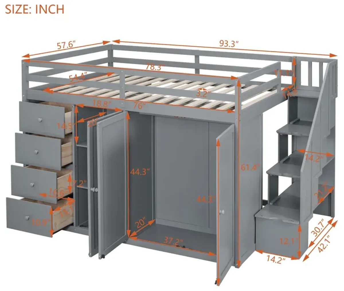 Merax Wood Loft Bed with Built-in Wardrobes