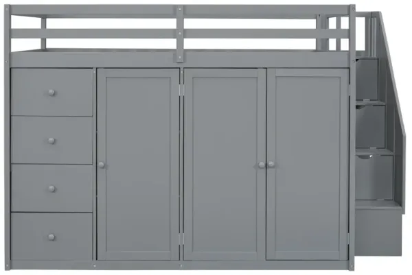 Merax Wood Loft Bed with Built-in Wardrobes