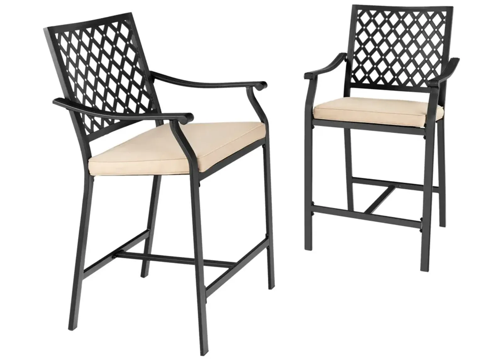 2 Pieces Patiojoy Patio Bar Stool with Height Cushion and Armrest