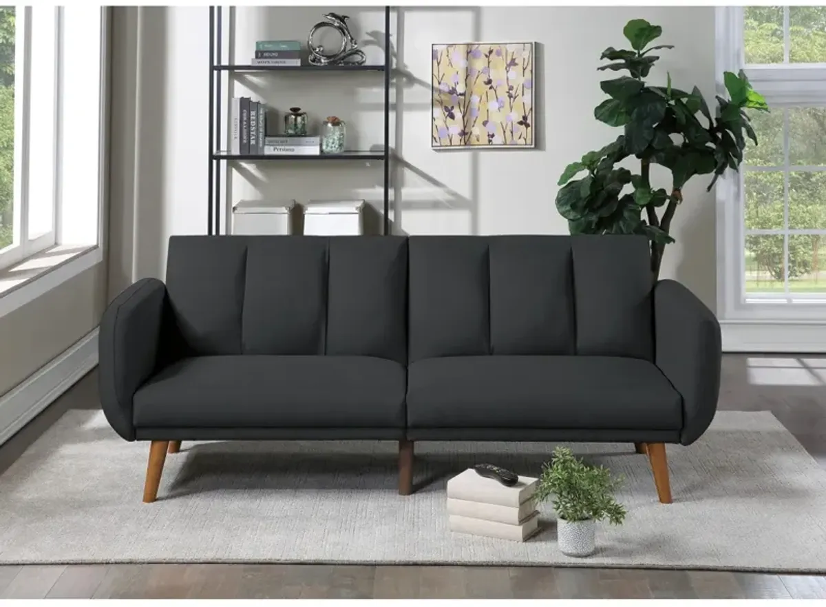 Black Polyfiber Convertible Sofa Bed with Wooden Legs