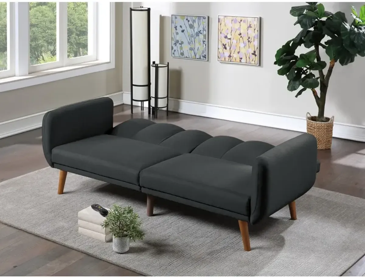 Black Polyfiber Convertible Sofa Bed with Wooden Legs