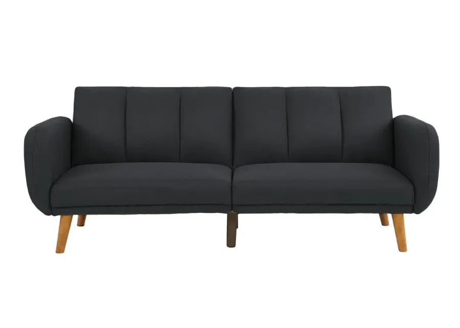 Black Polyfiber Convertible Sofa Bed with Wooden Legs