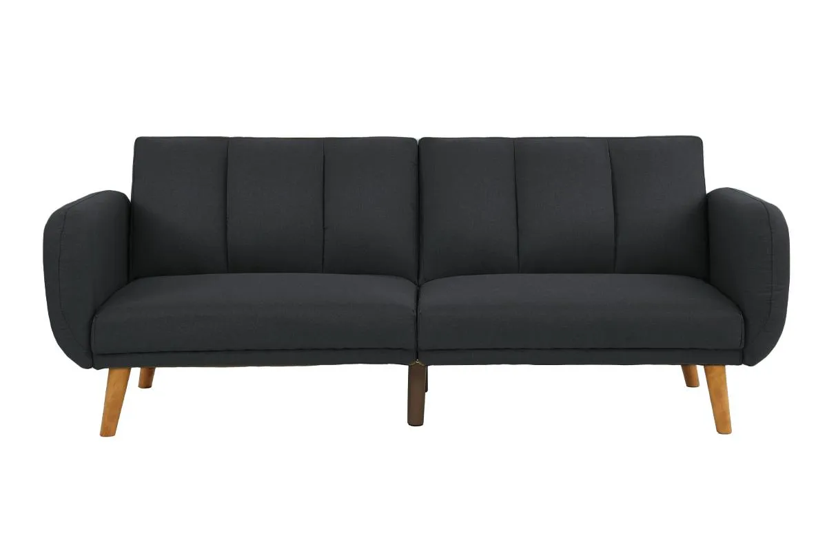 Black Polyfiber Convertible Sofa Bed with Wooden Legs