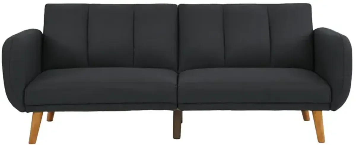 Black Polyfiber Convertible Sofa Bed with Wooden Legs