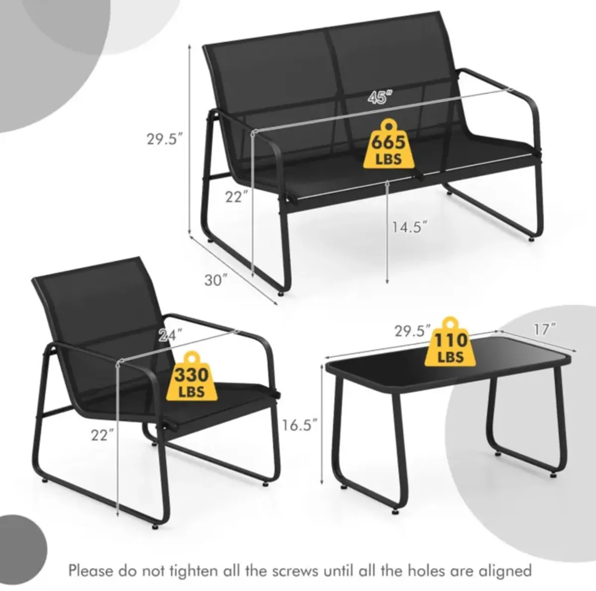 Hivvago 4 Pieces Outdoor Conversation Set with Tempered Glass Coffee Table