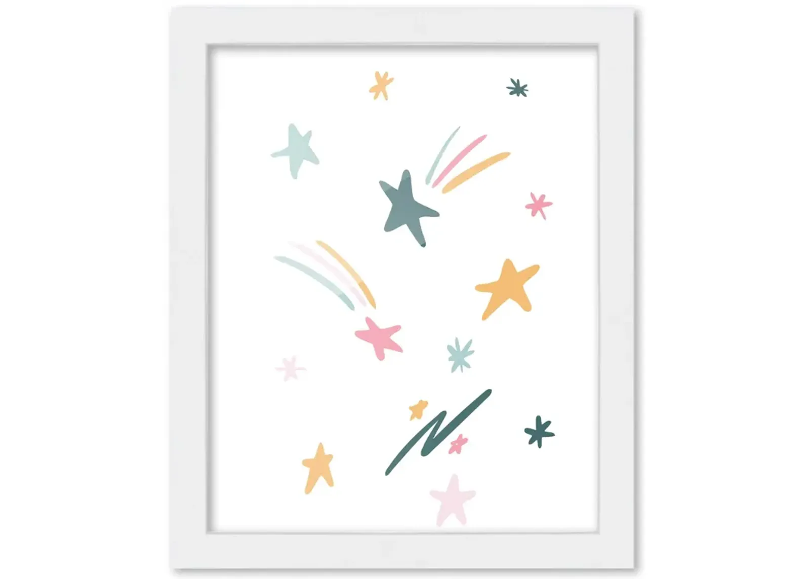 8x10 Framed Nursery Wall Art Boho Stars Poster In White Wood Frame For Kid Bedroom or Playroom