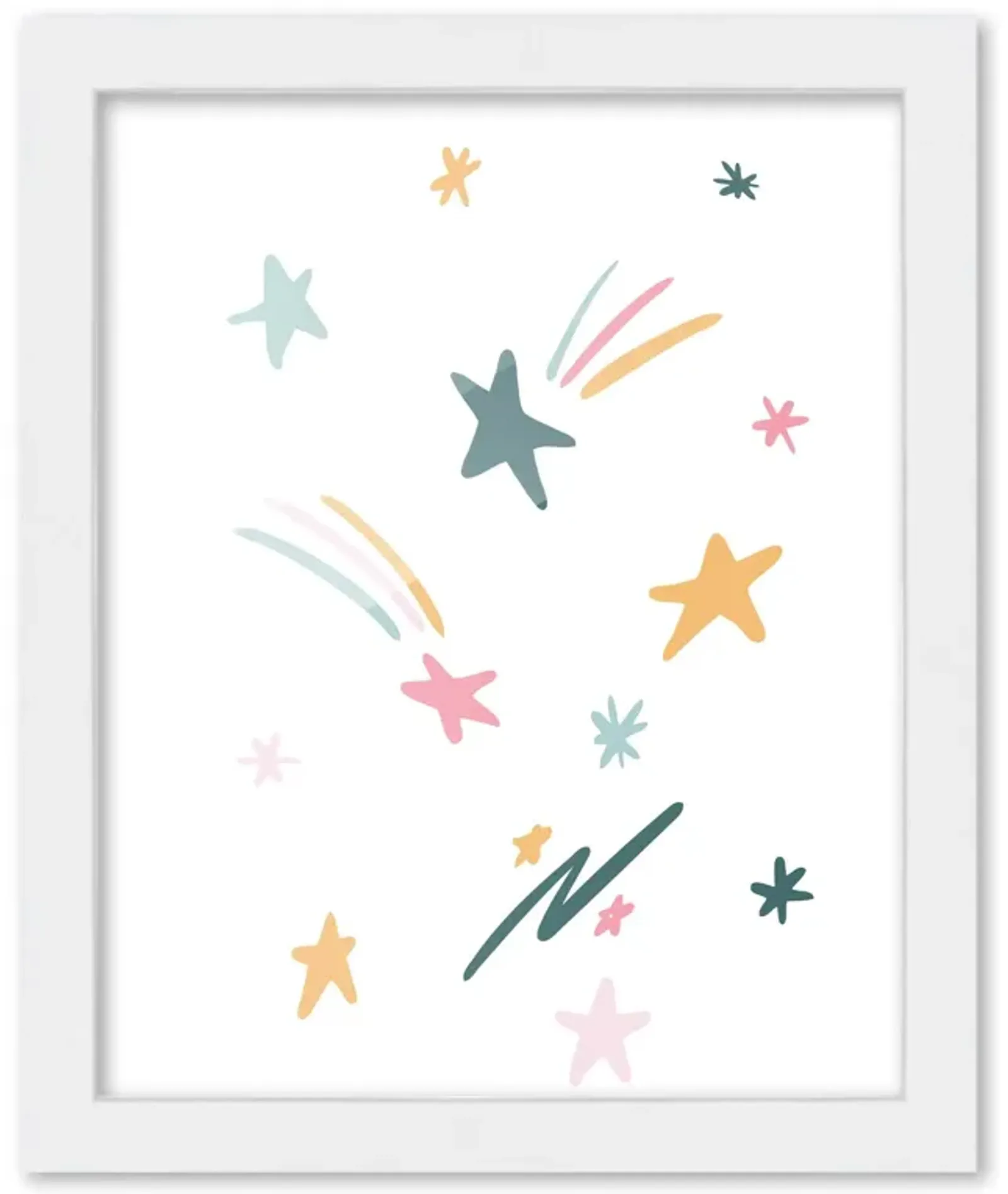 8x10 Framed Nursery Wall Art Boho Stars Poster In White Wood Frame For Kid Bedroom or Playroom