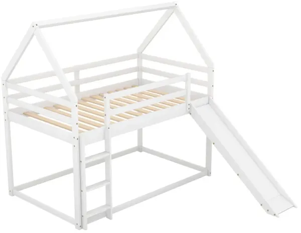 Whisen Wood Twin Size House-shaped Bunk Bed with Slide and Ladder - Gray