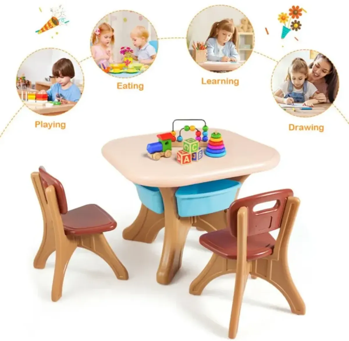 Hivvago In/Outdoor 3-Piece Plastic Children Play Table & Chair Set