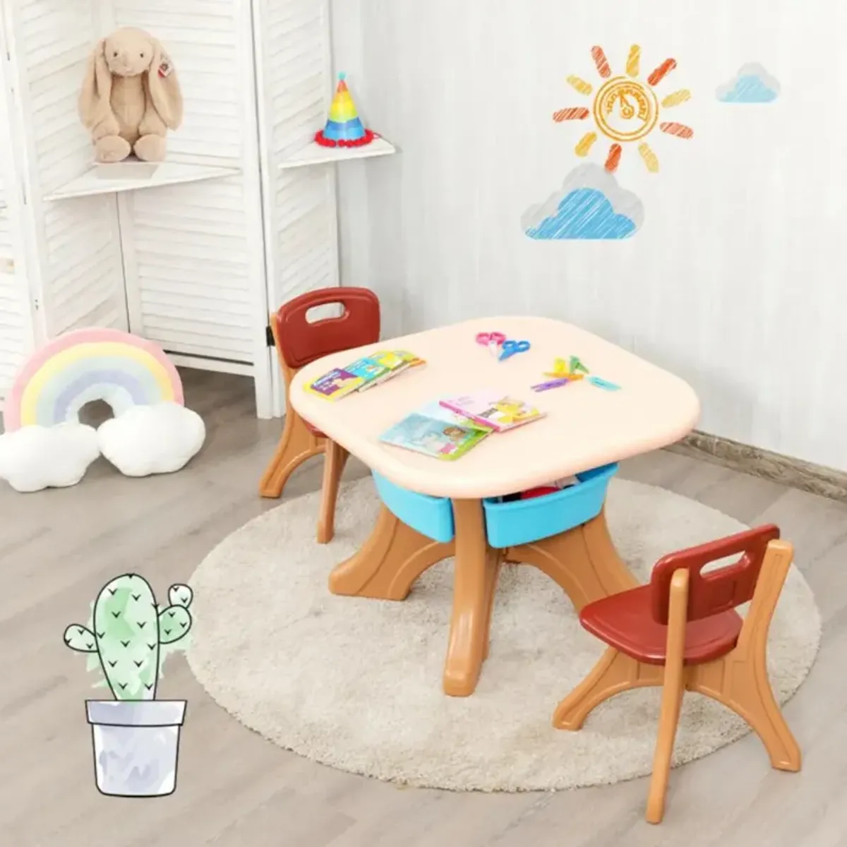 Hivvago In/Outdoor 3-Piece Plastic Children Play Table & Chair Set