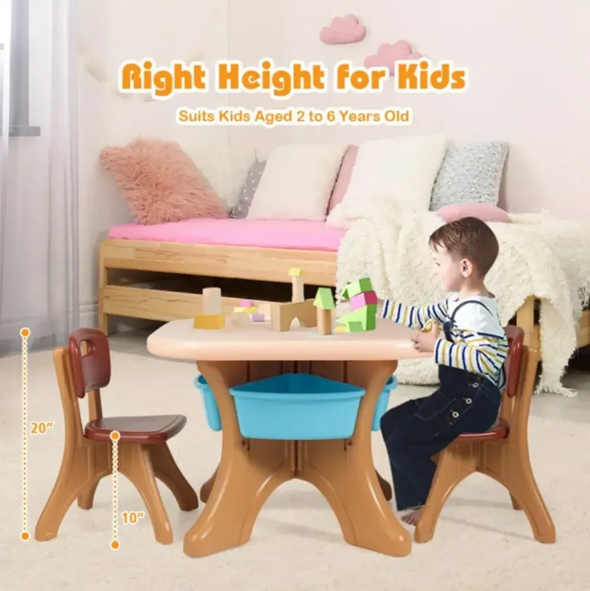 Hivvago In/Outdoor 3-Piece Plastic Children Play Table & Chair Set