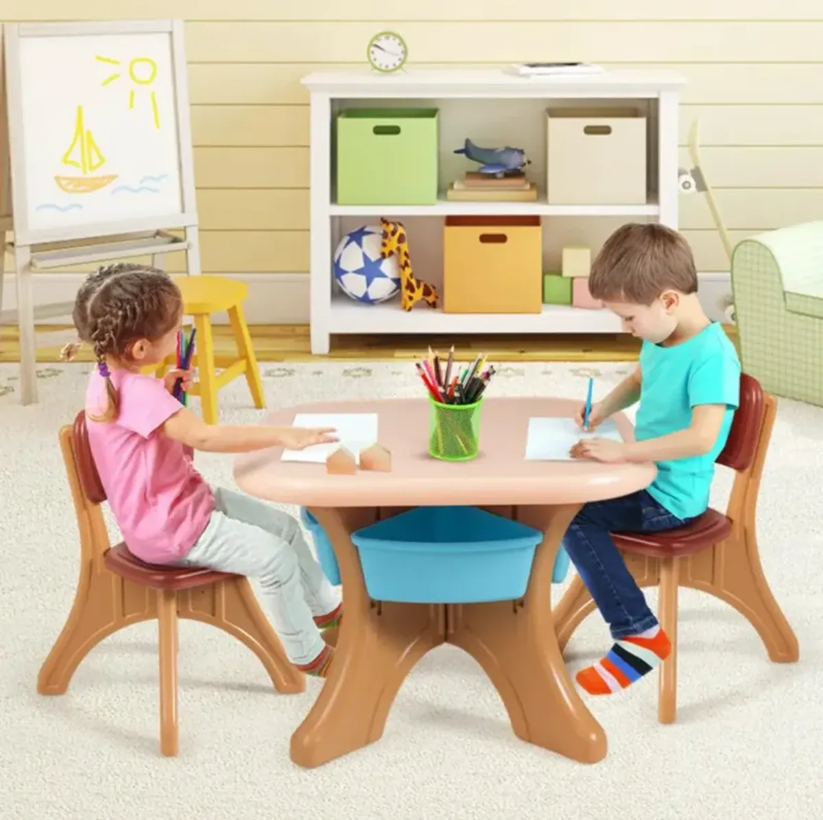 Hivvago In/Outdoor 3-Piece Plastic Children Play Table & Chair Set