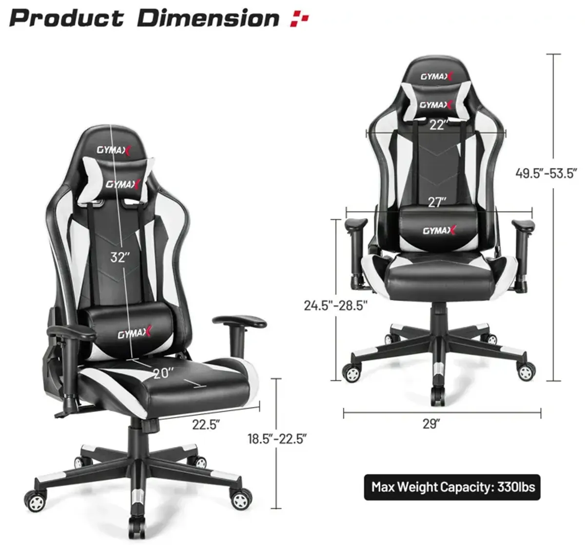 Costway Gaming Chair Adjustable Swivel Racing Style Computer Office Chair White