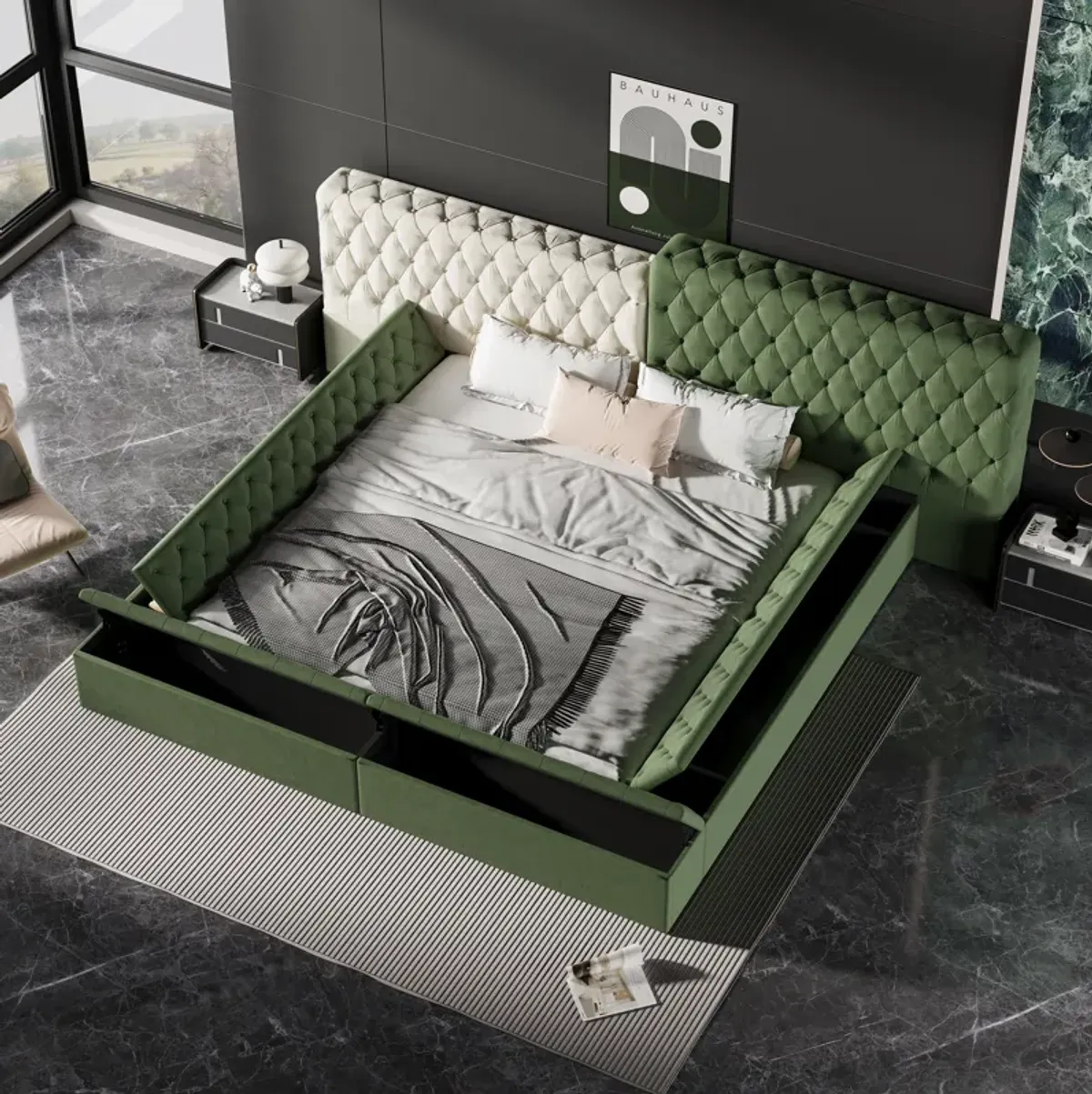 Merax Contemporary Fully Upholstered Platform Bed with Storage