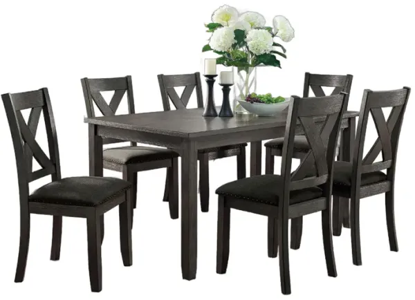 Garie 7pc Dining Table Set with 4 X-Cross Back Chairs, Gray Solid Wood
