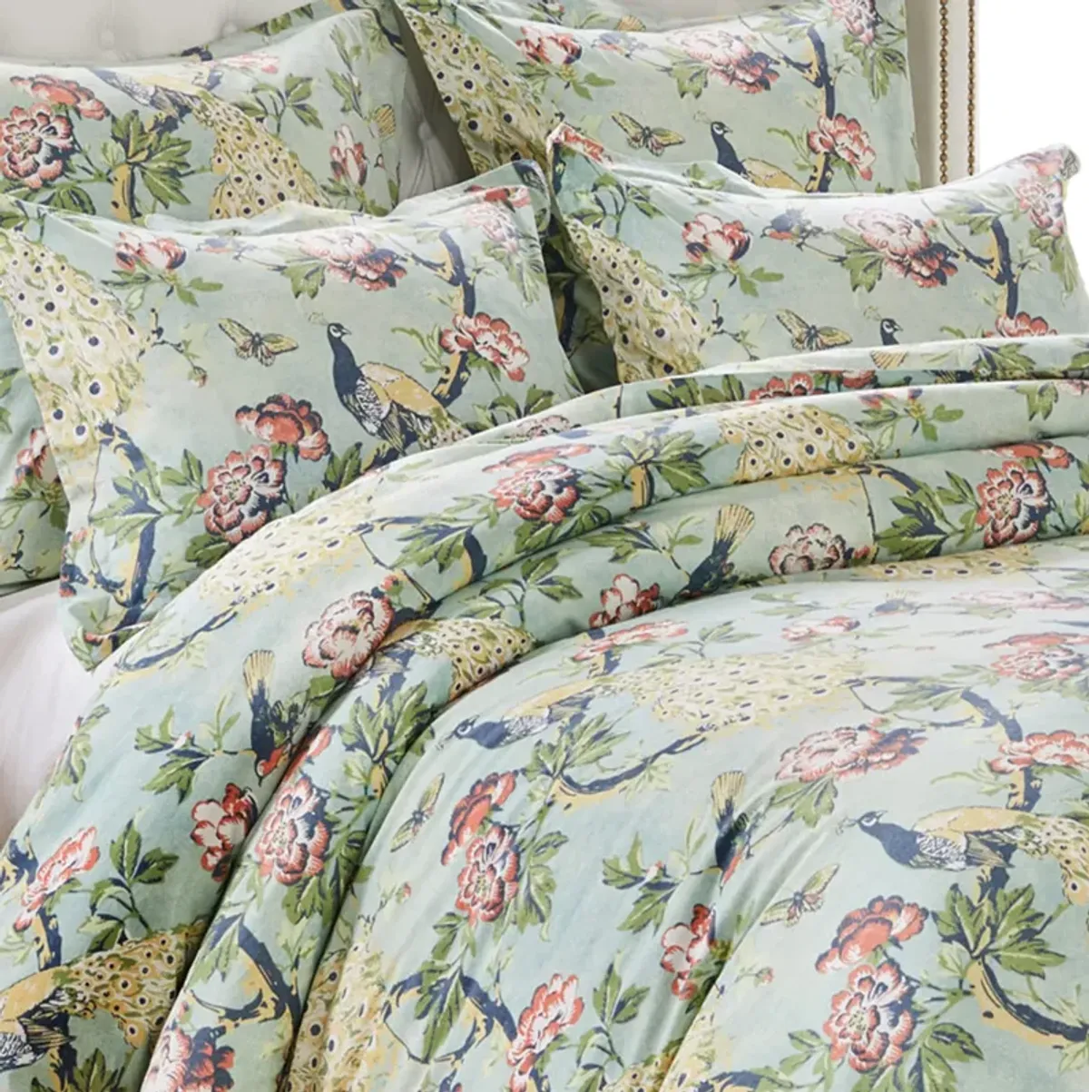 Sia 3pc Full Queen Duvet and Pillow Sham Set, Floral Jade Print Cotton