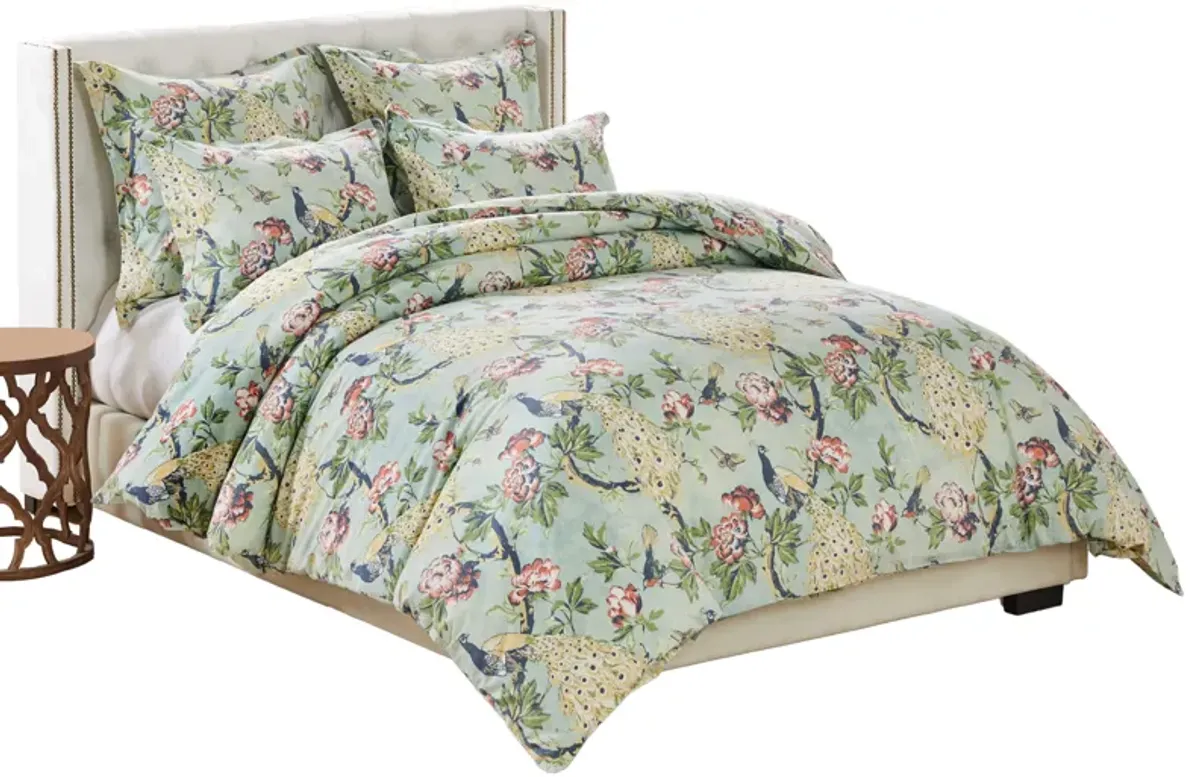 Sia 3pc Full Queen Duvet and Pillow Sham Set, Floral Jade Print Cotton