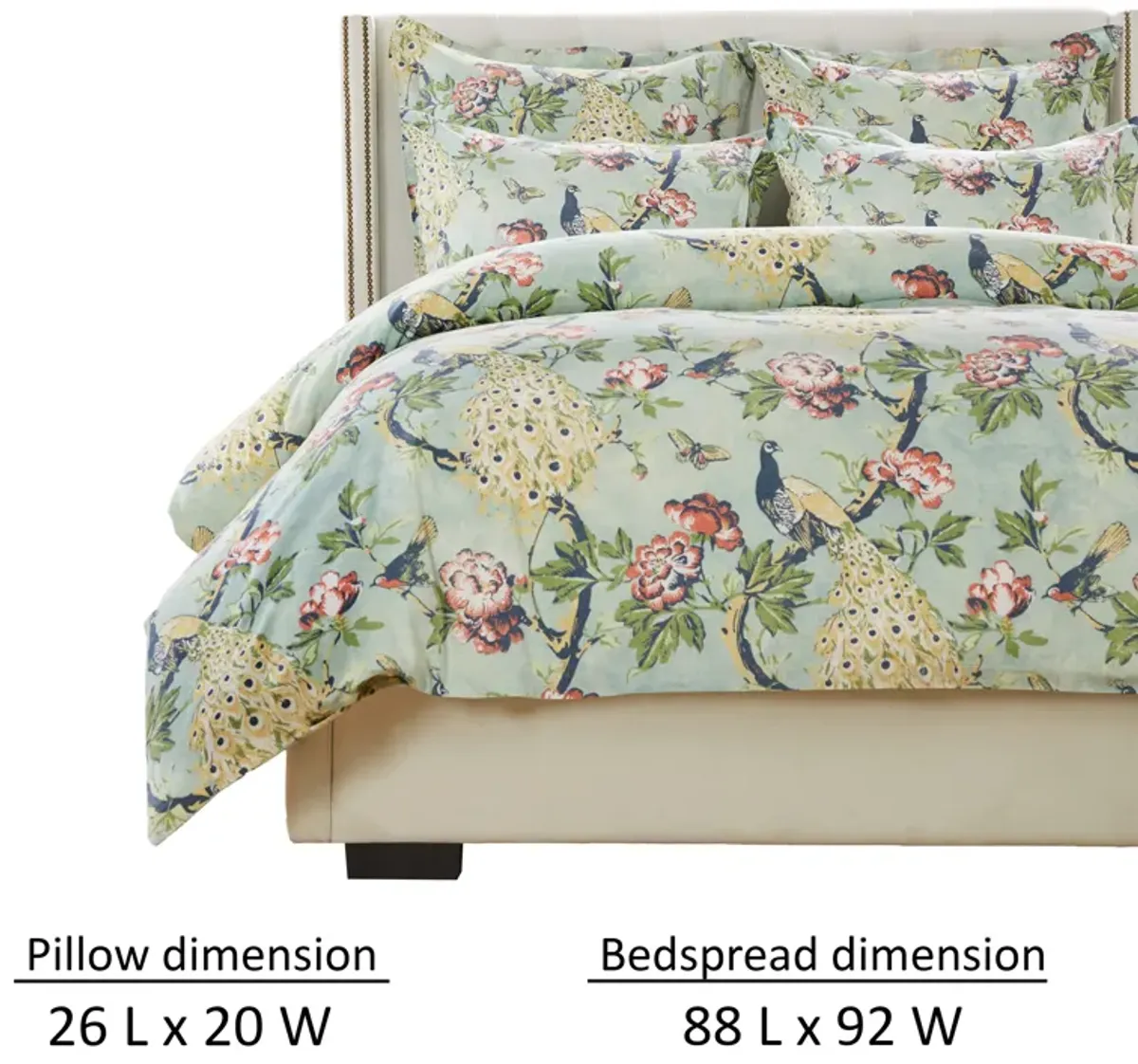 Sia 3pc Full Queen Duvet and Pillow Sham Set, Floral Jade Print Cotton