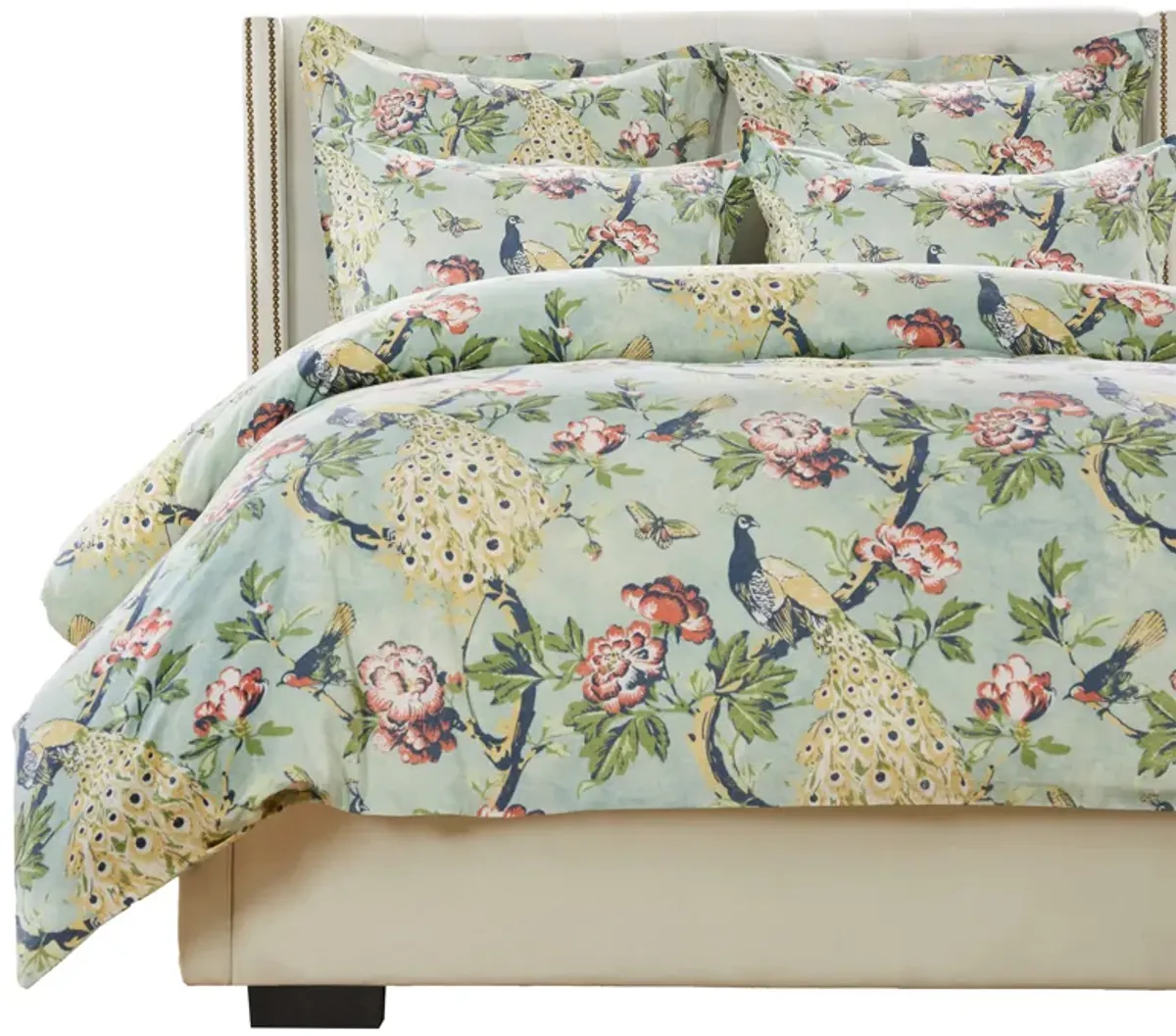 Sia 3pc Full Queen Duvet and Pillow Sham Set, Floral Jade Print Cotton