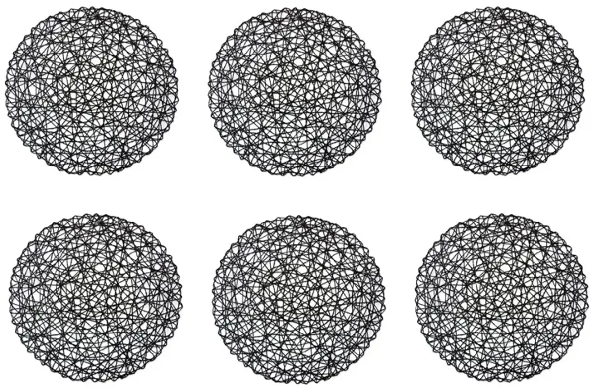 Set of 6 Black Mesh Patterned Woven Round Placemats 15"