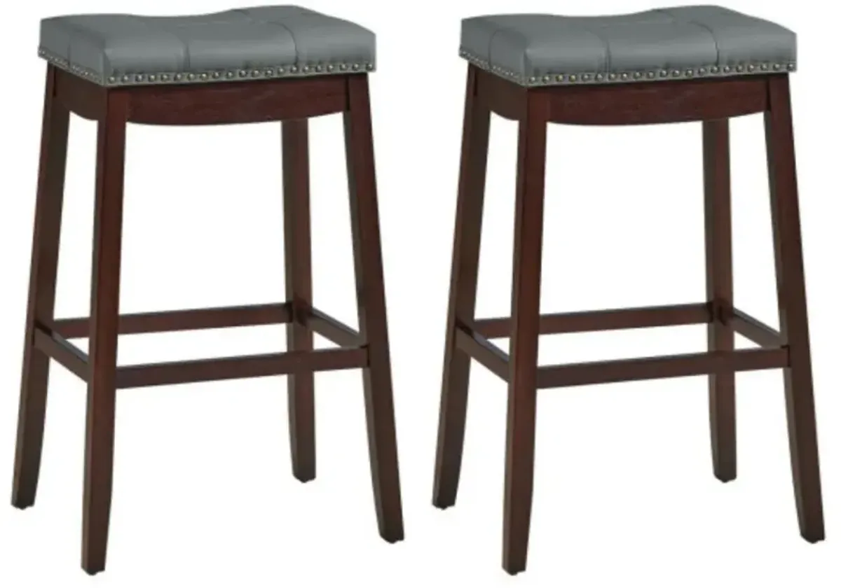 29" Set of 2 Nailhead Saddle Bar Stools