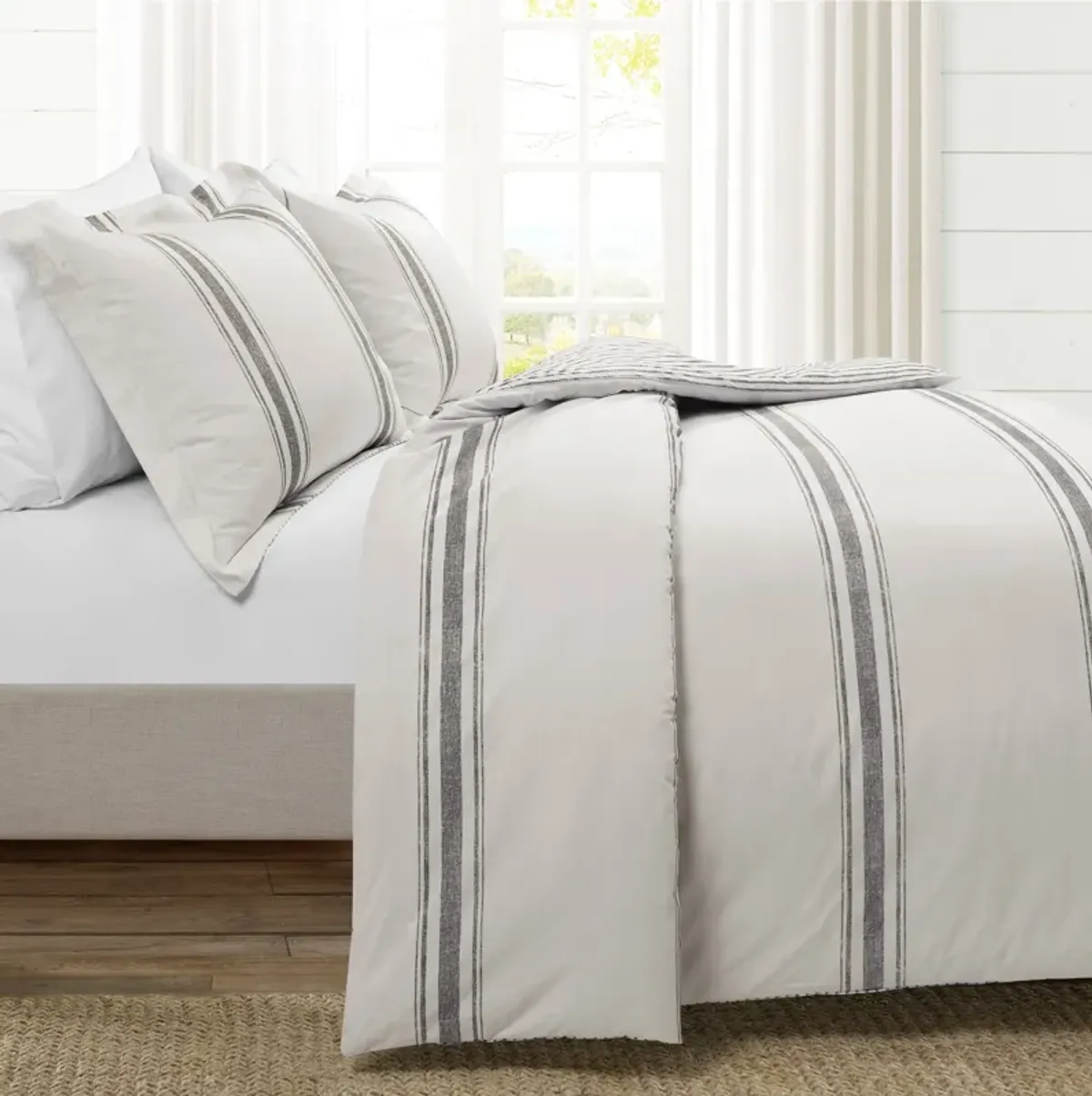 Farmhouse Stripe Cotton Duvet Cover  3Pc Set