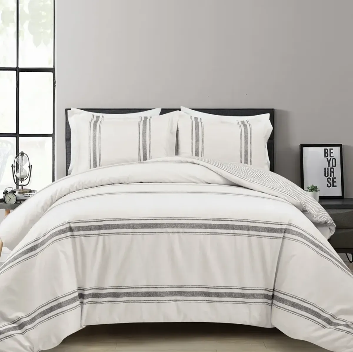 Farmhouse Stripe Cotton Duvet Cover  3Pc Set