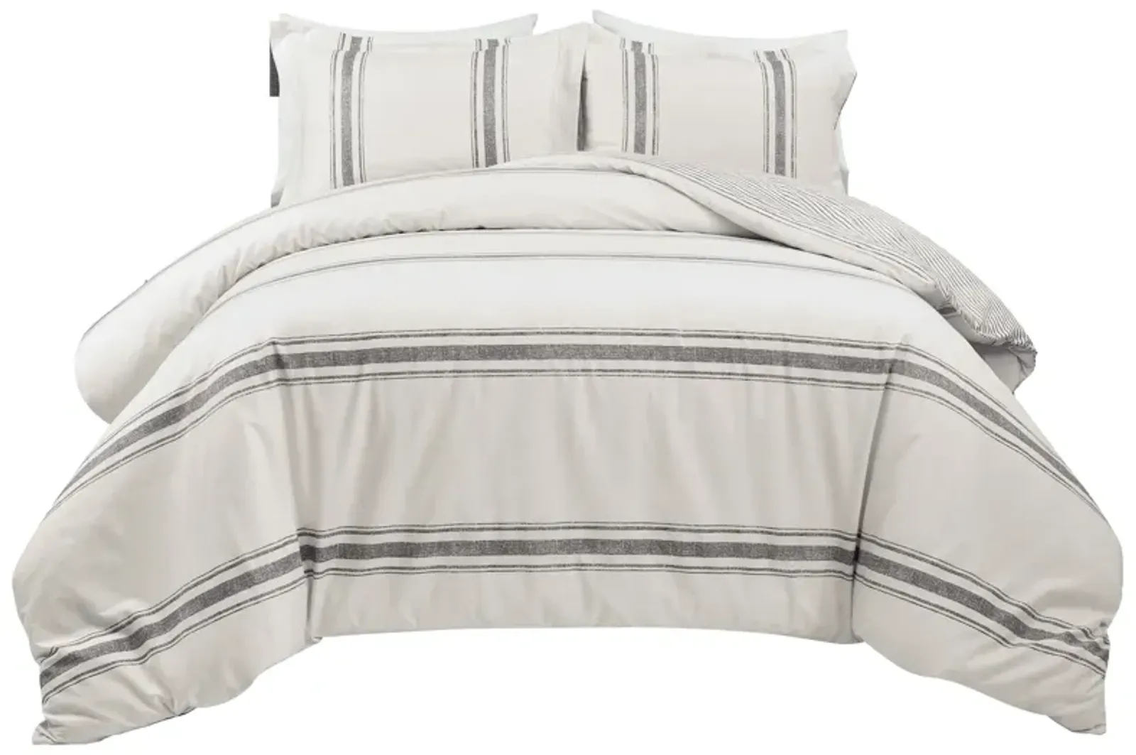 Farmhouse Stripe Cotton Duvet Cover  3Pc Set