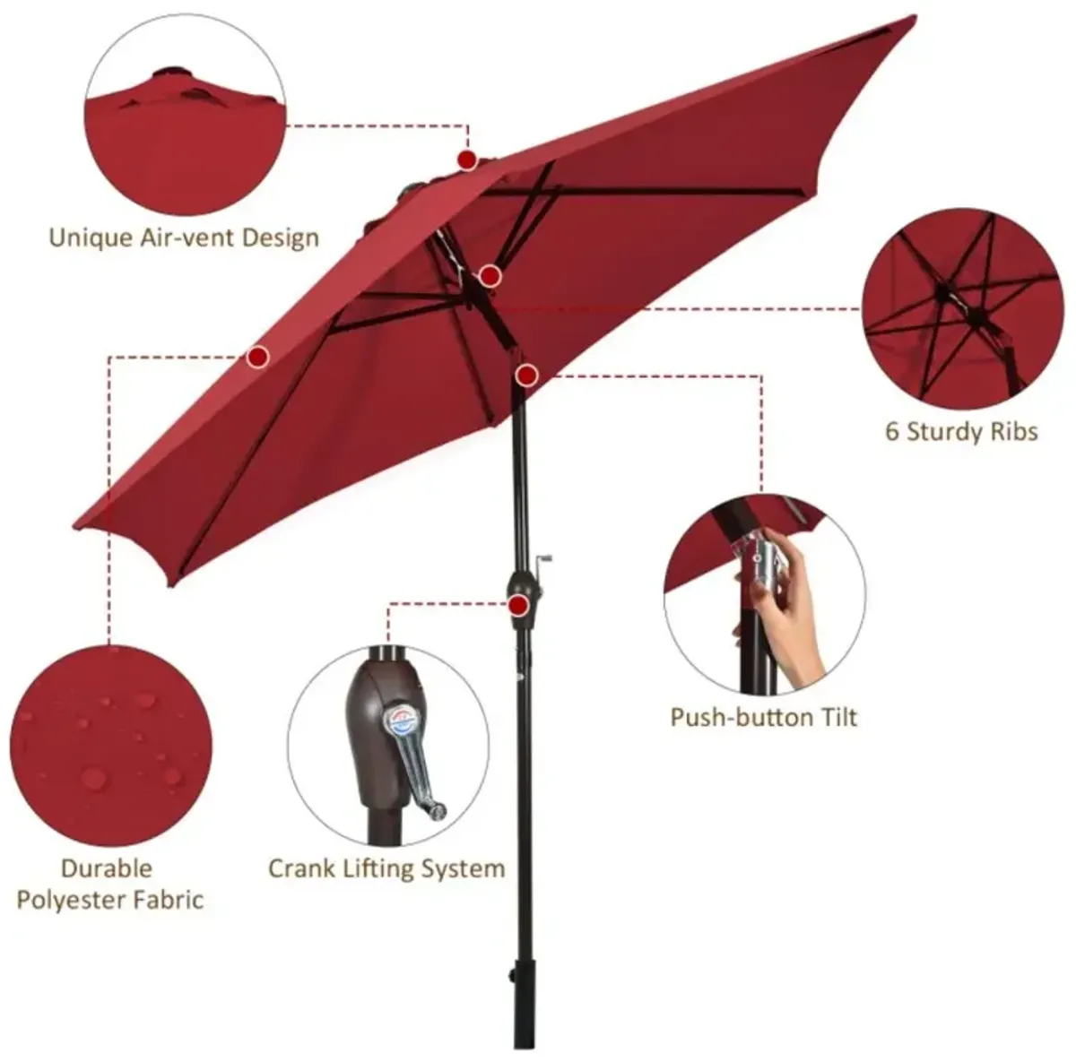 Hivvago 10 Feet Outdoor Patio Umbrella with Tilt Adjustment and Crank