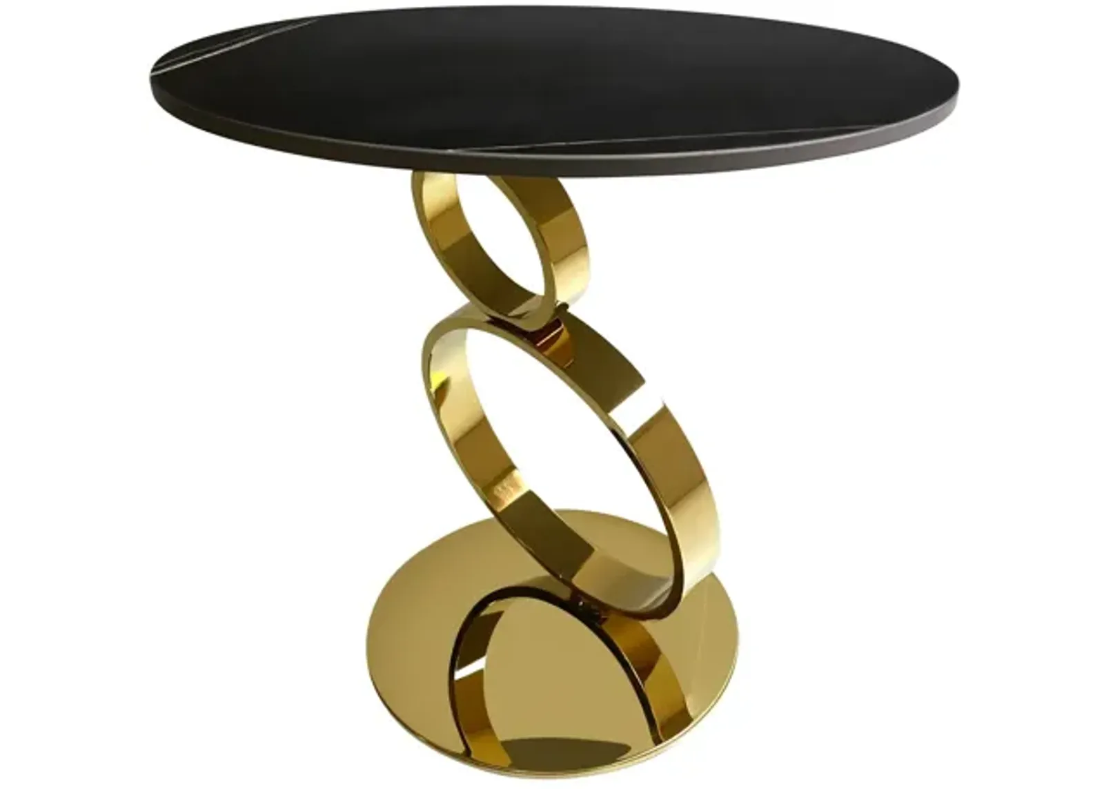 End Table with 12mm sintered stone top and polished stainless steel base