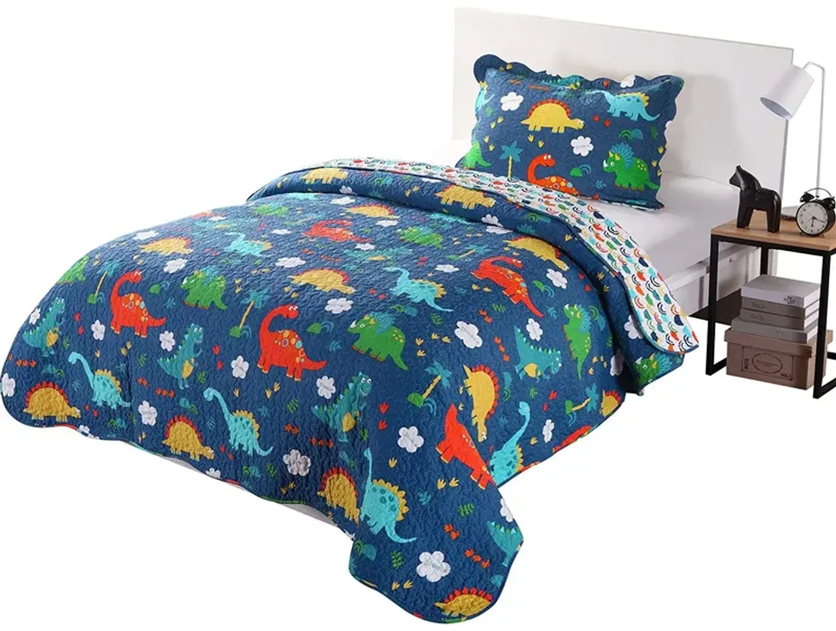 MarCielo Dinosaur Kids Cotton Quilt Bedspread Set.