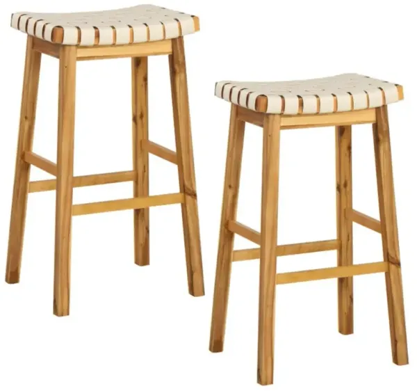 Hivvago Faux PU Leather Bar Stools Set of 2 with Woven Curved Seat Natural