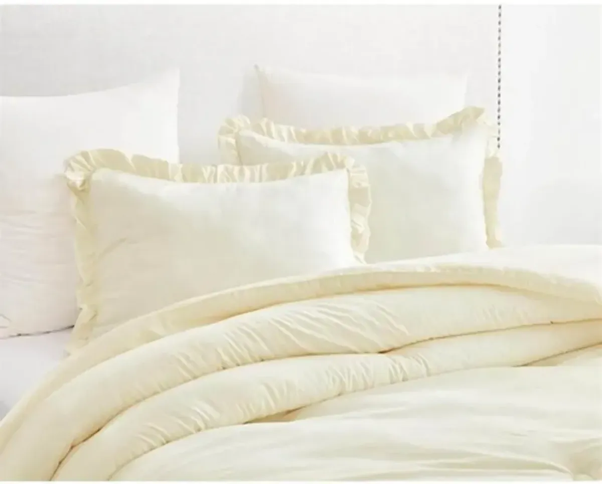 Full Size Ivory Microfiber 3 Piece Comforter Set with Ruffled Edge Trim