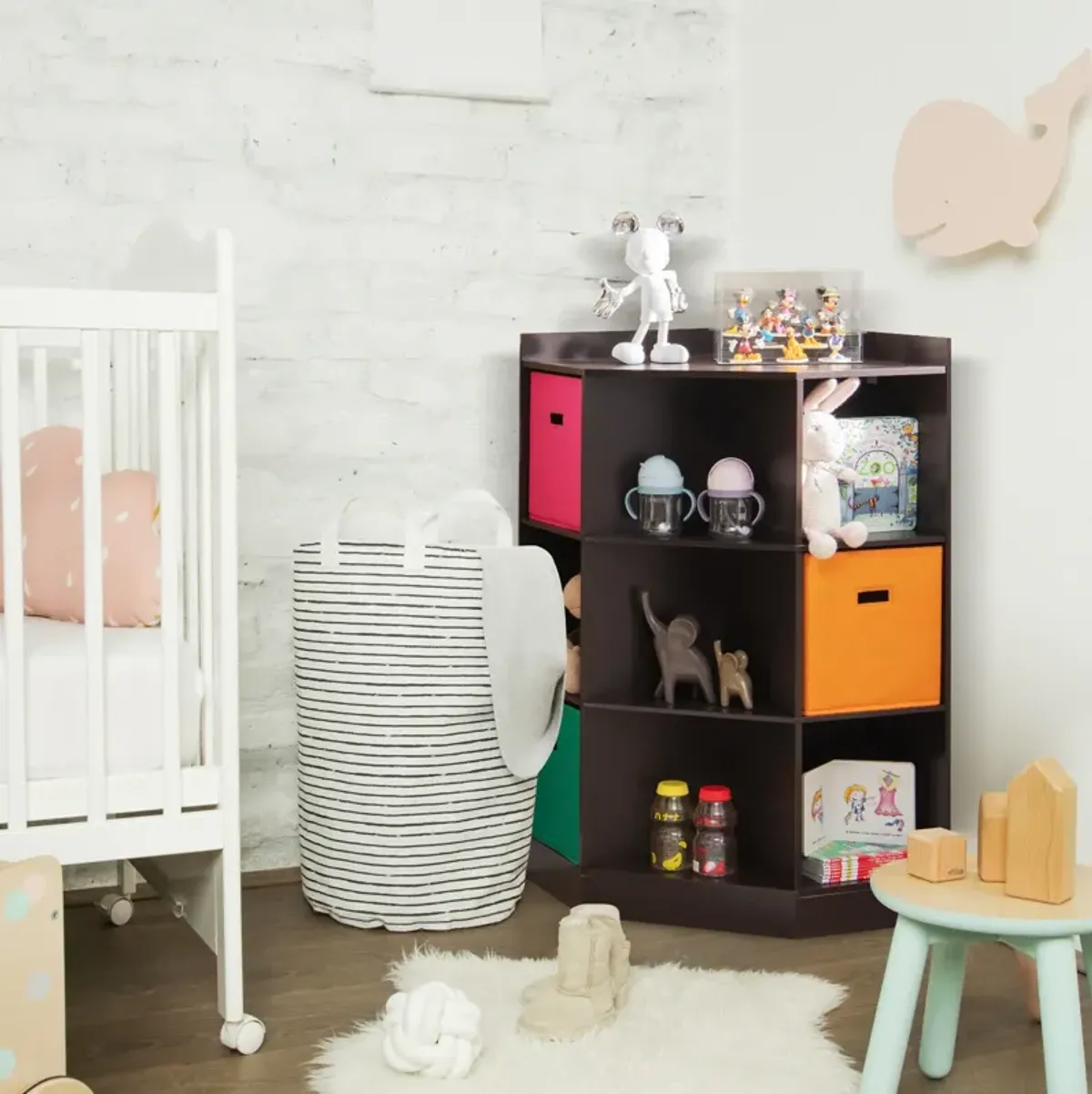 3-Tier Kids Storage Shelf Corner Cabinet with 3 Baskets