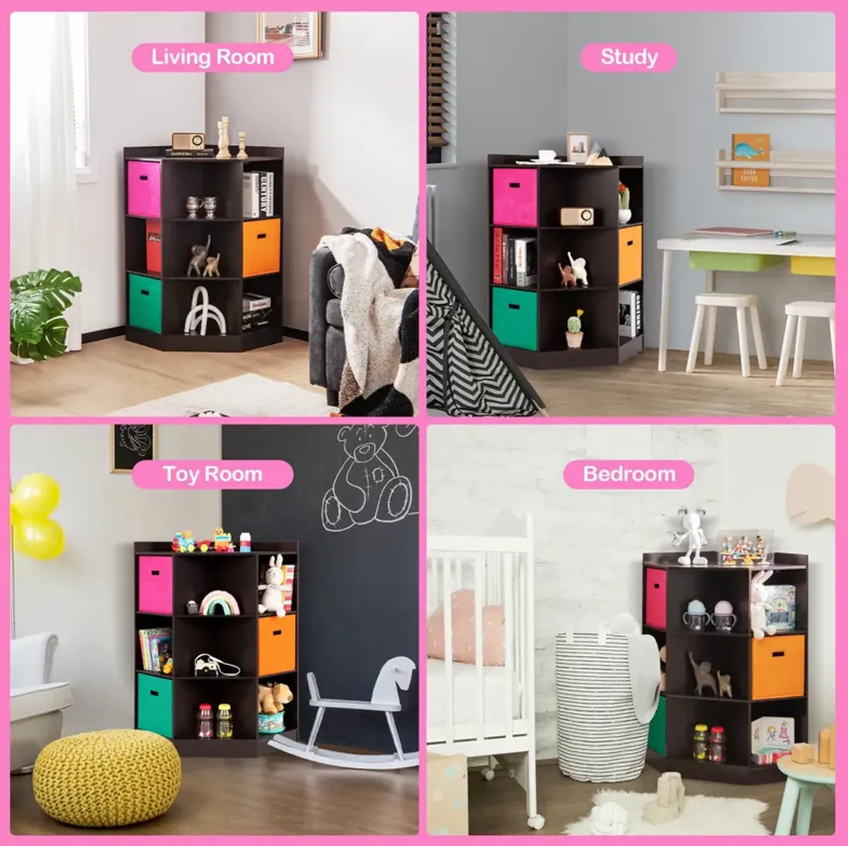 3-Tier Kids Storage Shelf Corner Cabinet with 3 Baskets