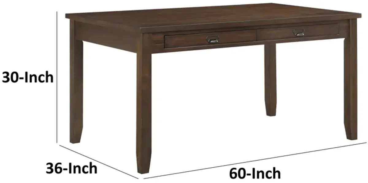 Humpty 60 Inch Dining Table, Rectangular Top, 2 Drawers, Cherry Brown Wood - Benzara