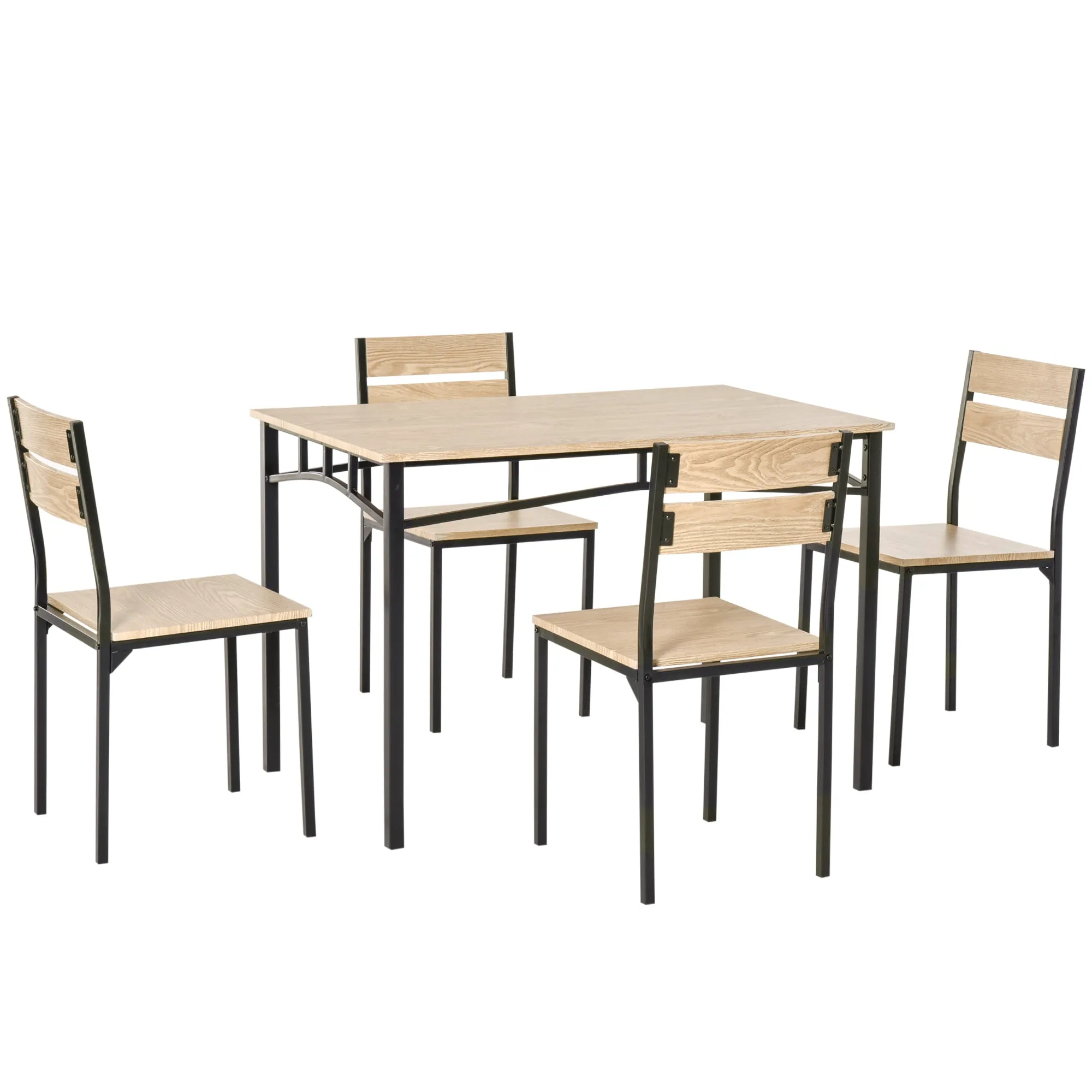 Oak/Black Dining Set: 5-Piece Modern Set with Wood Grain Surface