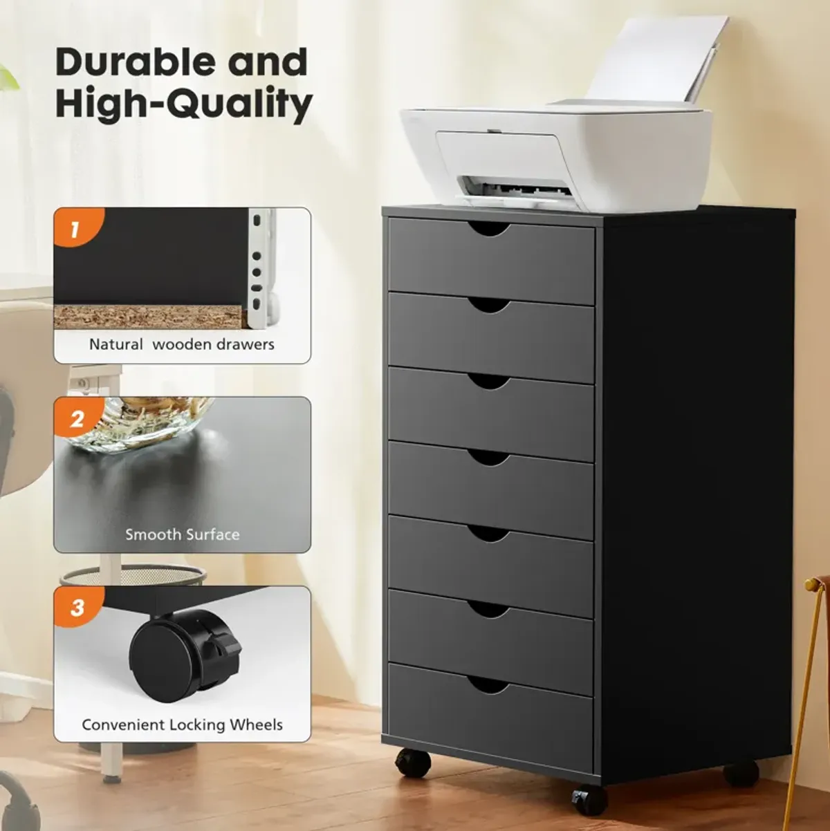 Streamdale 7-Drawer Chest with Wheels for Office Storage