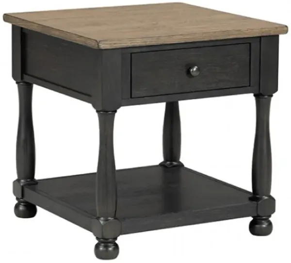 Ginie End Table, 1 Drawer, Black Brown Solid Rubberwood, 24 Inch