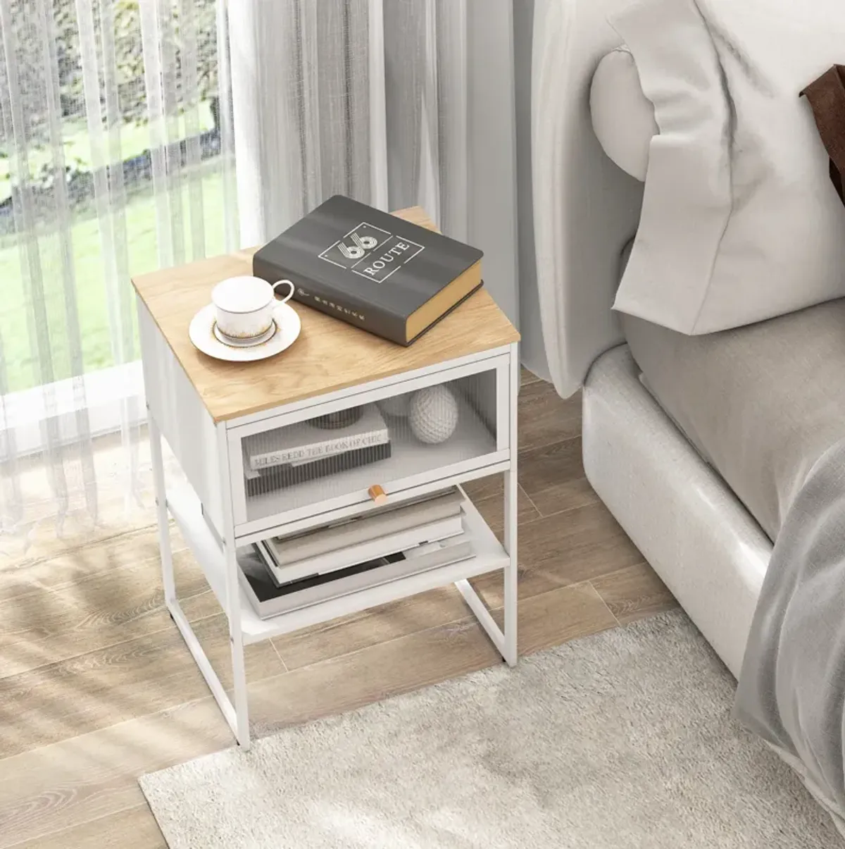 Nightstand with Flip up Door Storage Shelf