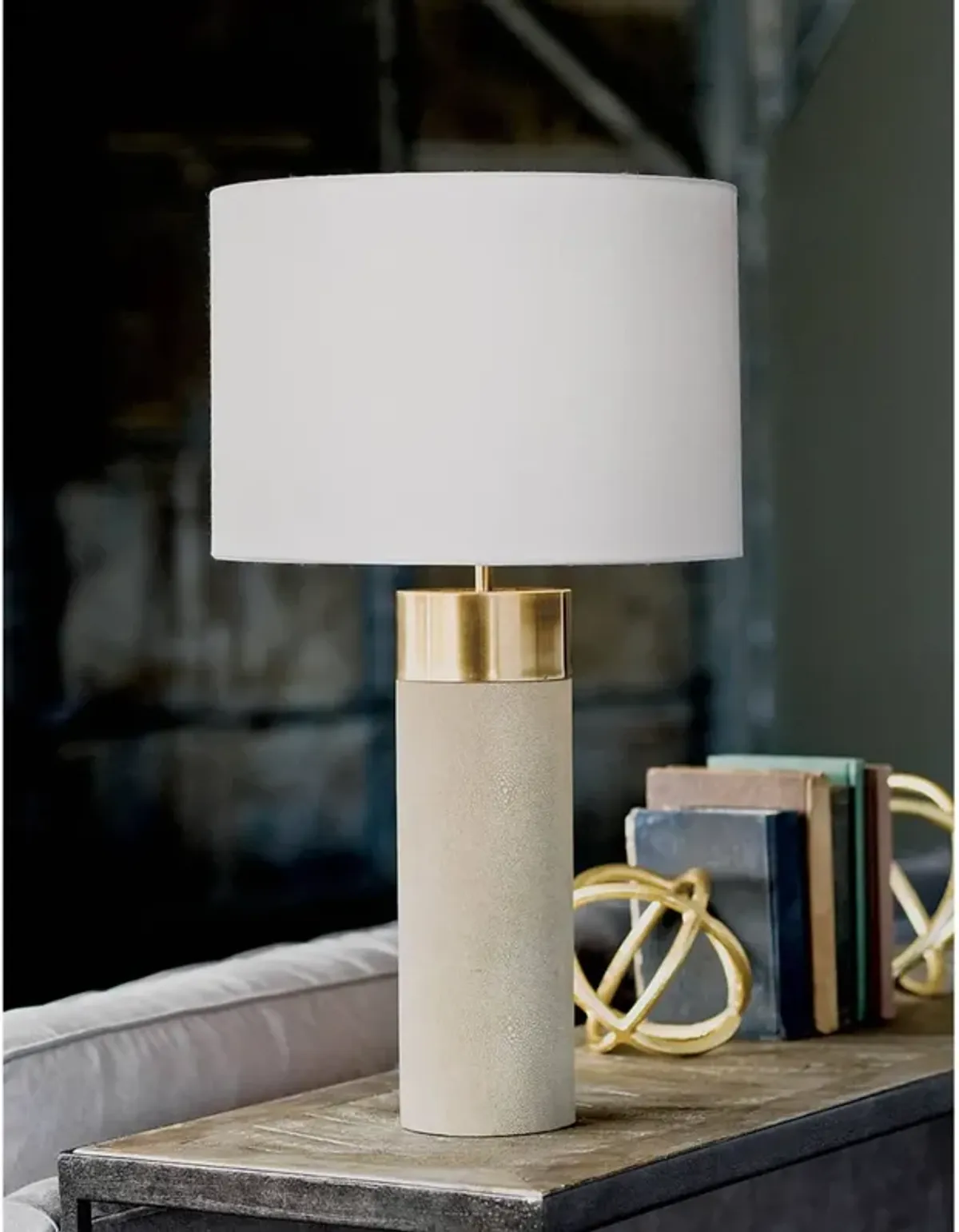 Harlow Ivory Grey Shagreen Cylinder Table Lamp