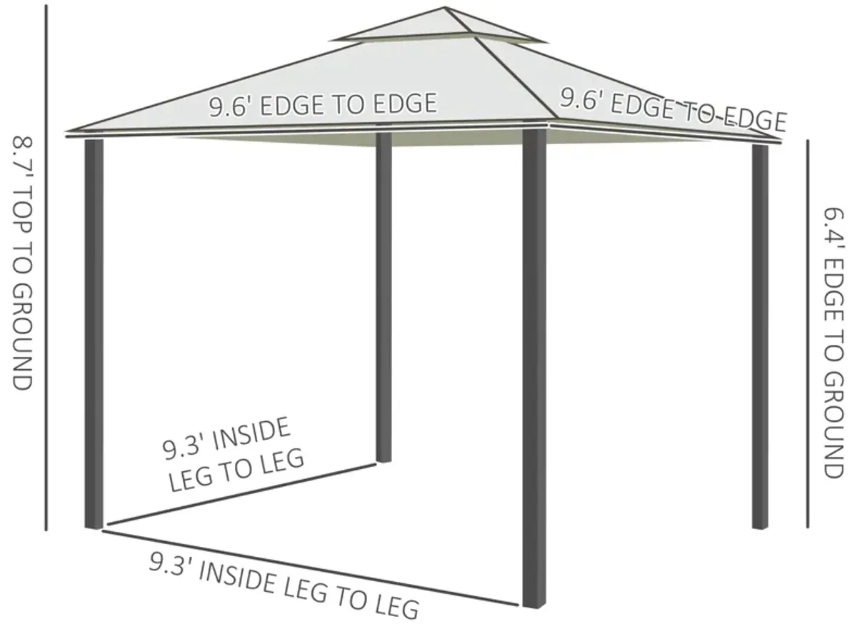 Outsunny 10' x 12' Patio Gazebo Outdoor Canopy Shelter with 2-Tier Roof and Netting, Steel Frame for Garden, Lawn, Backyard and Deck, Cream White